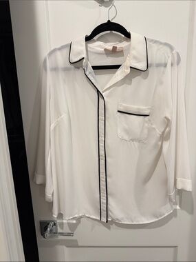 Philosophy White Button-Down Blouse with Black Piping